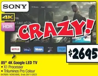 JB Hi-Fi 85" 4K Google LED TV offer