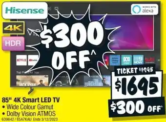JB Hi-Fi 85" 4K Smart LED TV offer