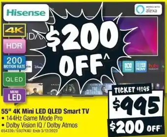 JB Hi-Fi 55" 4K Mini LED QLED Smart TV offer