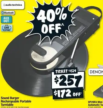 JB Hi-Fi Sound Burger Rechargeable Portable Turntable offer