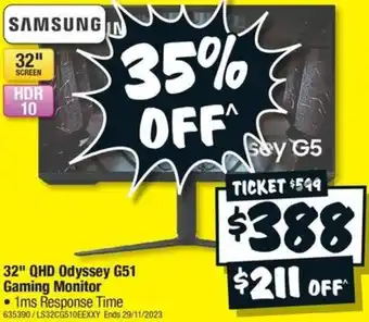 JB Hi-Fi 32" QHD Odyssey G51 Gaming Monitor offer