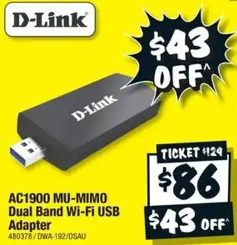 JB Hi-Fi AC1900 MU-MIMO Dual Band Wi-Fi USB Adapter offer