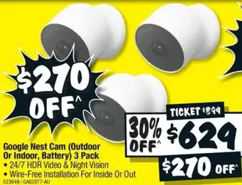 JB Hi-Fi Google Nest Cam (Outdoor Or Indoor, Battery) 3 Pack offer