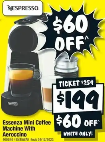 JB Hi-Fi Essenza Mini Coffee Machine With Aeroccino offer