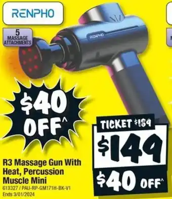 JB Hi-Fi R3 Massage Gun With Heat, Percussion Muscle Mini offer