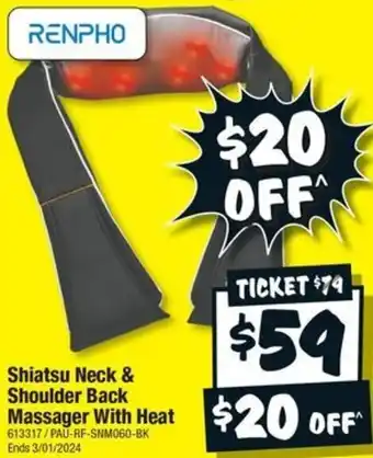 JB Hi-Fi Shiatsu Neck & Shoulder Back Massager With Heat offer