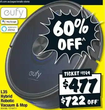 JB Hi-Fi L35 Hybrid Robotic Vacuum & Mop offer