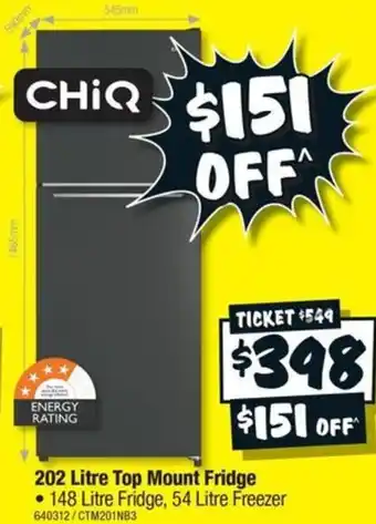 JB Hi-Fi 202 Litre Top Mount Fridge offer