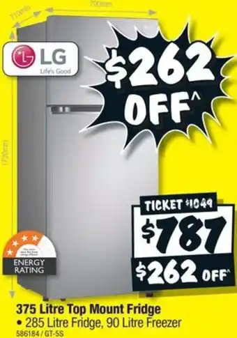 JB Hi-Fi 375 Litre Top Mount Fridge offer