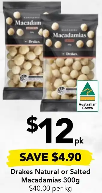 Drakes Natural or Salted Macadamias 300g