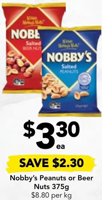 Nobby's Peanuts or Beer Nuts 375g