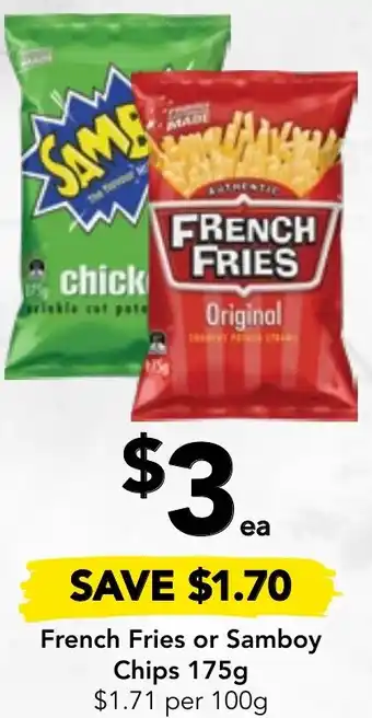 Drakes French Fries or Samboy Chips 175g offer