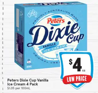 IGA Peter's Dixie Cup Vanilla Ice Cream 4 Pack 100ml offer