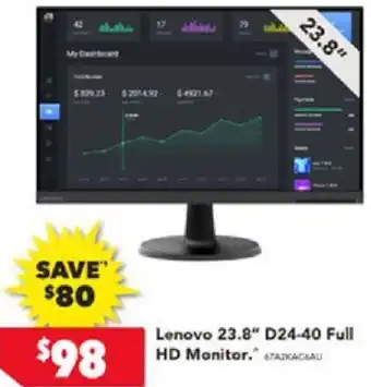 Harvey Norman Lenovo 23.8" D24-40 Full HD Monitor offer