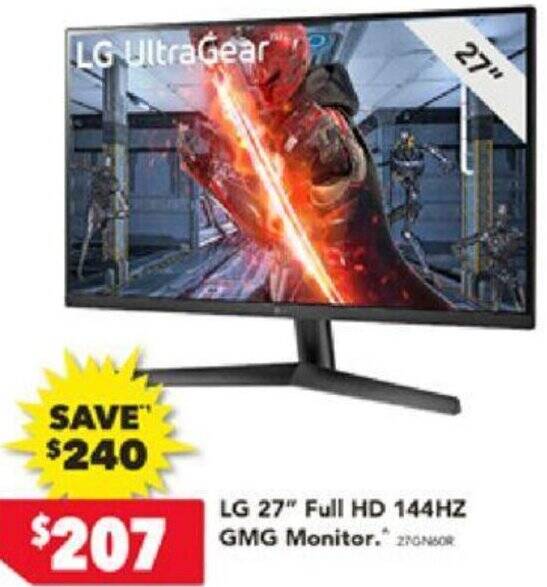 LG 27" Full HD 144HZ GMG Monitor offer at Harvey Norman