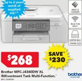 Harvey Norman Brother MFC-J4340DW XL INKvestment Tank Multi-Function offer
