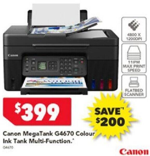 Canon MegaTank G4670 Colour Ink Tank MultiFunction offer at Harvey Norman
