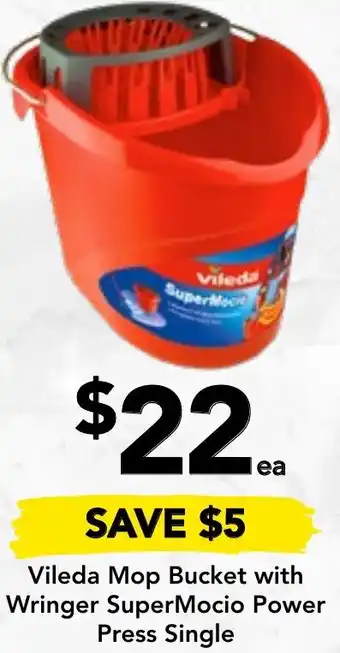 Drakes Vileda Mop Bucket with Wringer SuperMocio Power Press Single offer