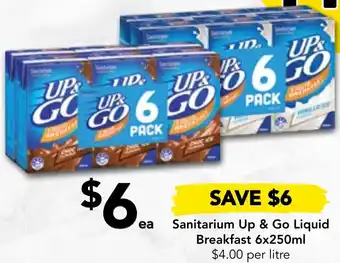 Drakes Sanitarium Up & Go Liquid Breakfast 6x250ml offer
