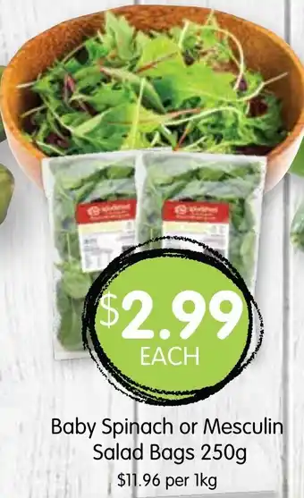 Spudshed Baby Spinach or Mesculin Salad Bags 250g offer