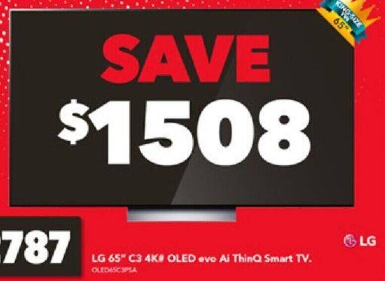 LG 65" C3 4K OLED evo Ai ThinQ Smart TV offer at Harvey Norman