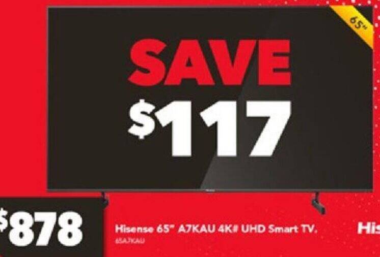 Hisense 65" A7KAU 4K UHD Smart TV offer at Harvey Norman