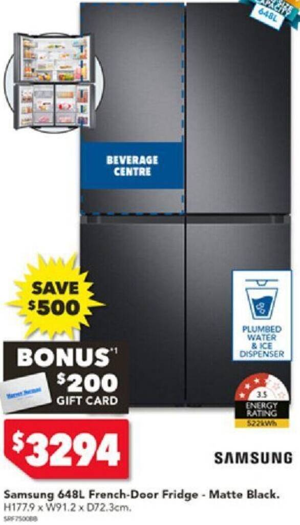 Samsung 648L FrenchDoor Fridge Matte Black offer at Harvey Norman