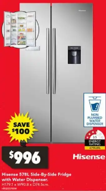 Harvey Norman Hisense 578L Side-By-Side Fridge with Water Dispenser offer