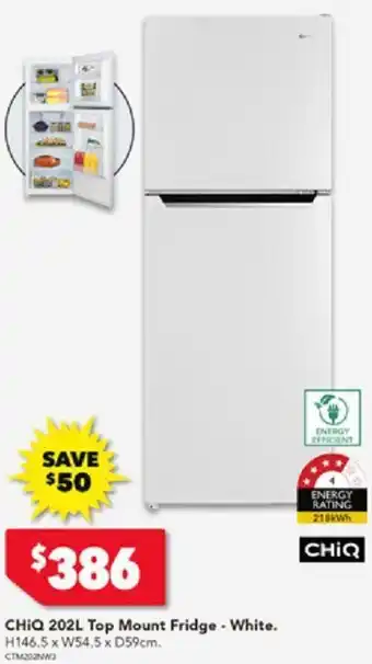 CHiQ 202L Top Mount Fridge - White