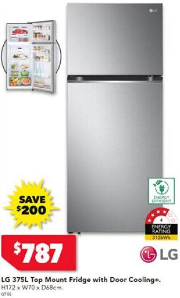 LG 375L Top Mount Fridge with Door Cooling offer at Harvey Norman