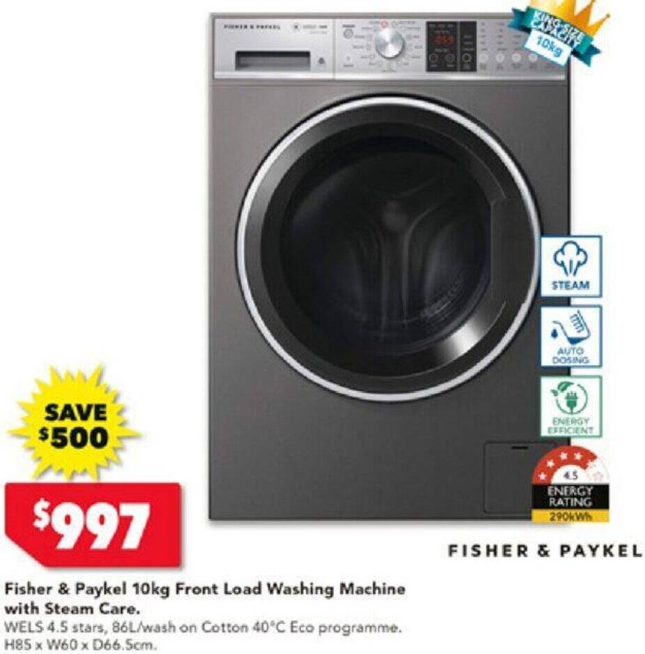 Fisher & Paykel 10kg Front Load Washing Machine with Steam Care offer at Harvey Norman
