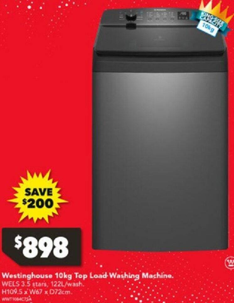 Westinghouse 10kg Top Load Washing Machine offer at Harvey Norman