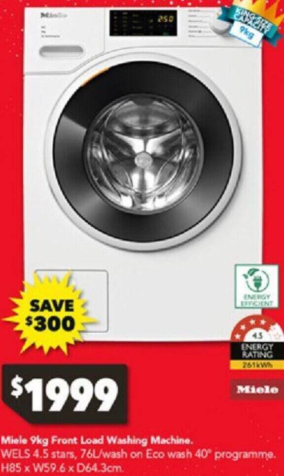 Miele 9kg Front Load Washing Machine offer at Harvey Norman