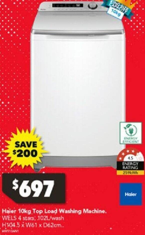 Haier 10kg Top Load Washing Machine offer at Harvey Norman