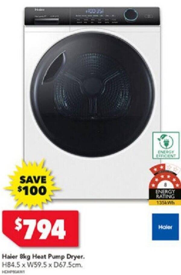 Haier 8kg Heat Pump Dryer offer at Harvey Norman