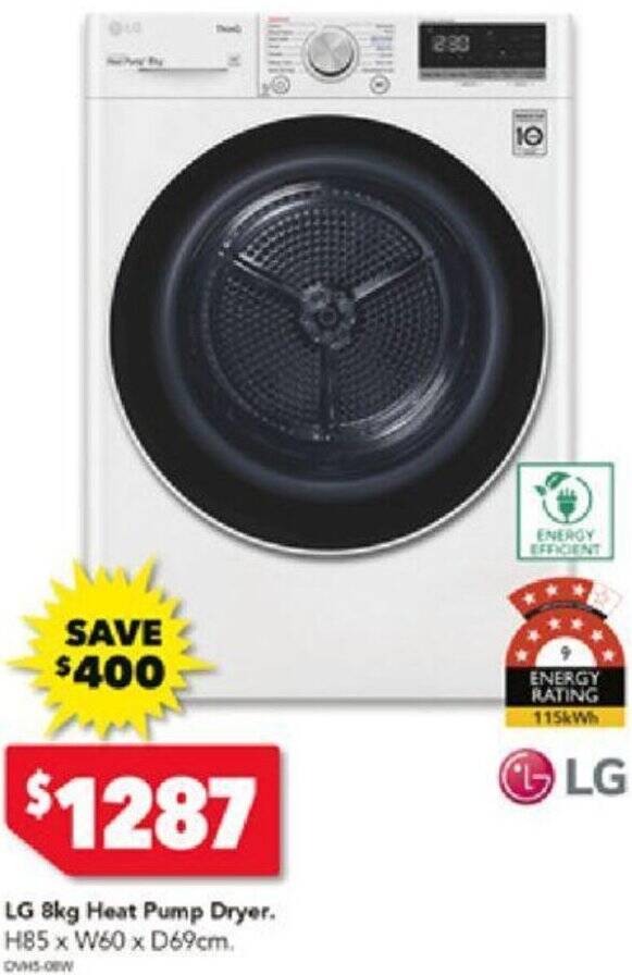 LG 8kg Heat Pump Dryer offer at Harvey Norman