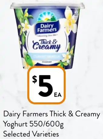 Foodworks Dairy Farmers Thick & Creamy Yoghurt 550/600g offer