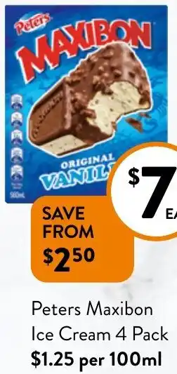 Foodworks Peters Maxibon Ice Cream 4 Pack offer