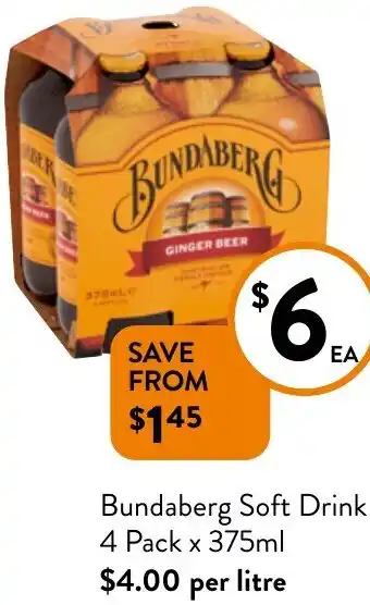 Foodworks Bundaberg Soft Drink 4 Pack x 375ml offer