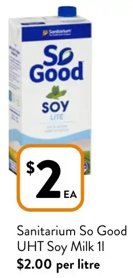 Foodworks Sanitarium So Good UHT Soy Milk 1l offer