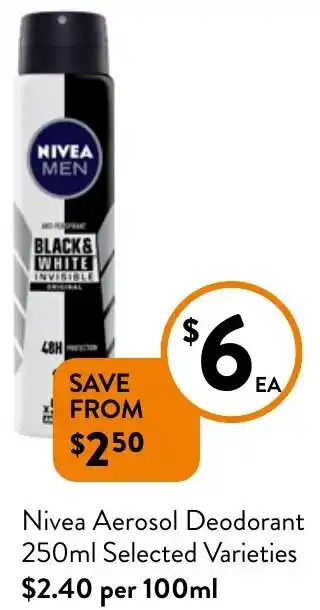 Foodworks Nivea Aerosol Deodorant 250ml offer