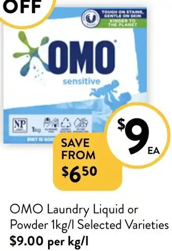 Foodworks OMO Laundry Liquid or Powder 1kg/l offer