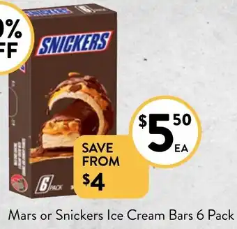 Foodworks Mars or Snickers Ice Cream Bars 6 Pack offer