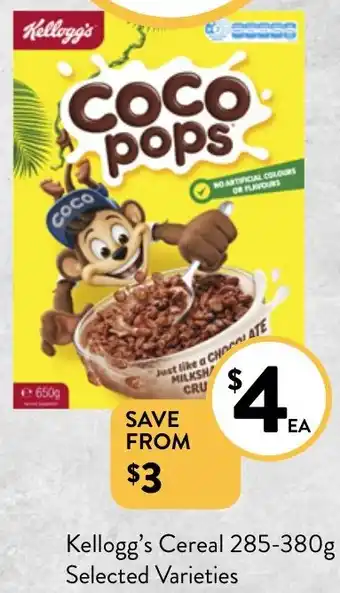 Foodworks Kellogg's Cereal 285-380g offer