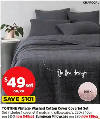 Spotlight TONTINE Vintage Washed Cotton Cover Coverlet Set offer