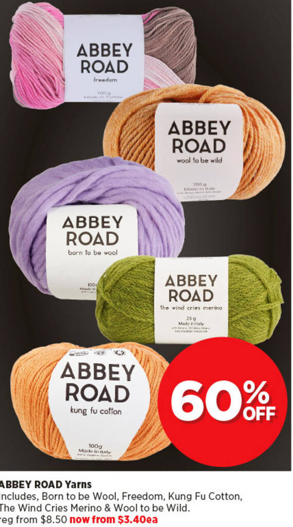 ABBEY ROAD Yarns offer at Spotlight