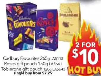 Cheap as Chips Cadbury Favourites, Roses gift pouch, Toblerone gift pouch offer