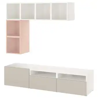 IKEA Bestå / eket cabinet combination for tv, light grey/beige/white/pale pink, 180x42x170 cm offer