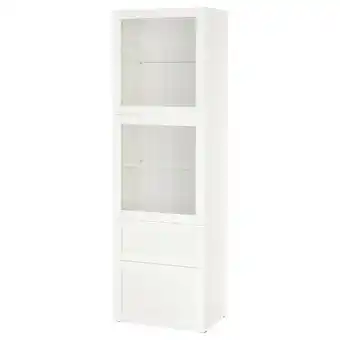 Bestå storage combination w glass doors, white/hanviken white clear glass, 60x42x193 cm