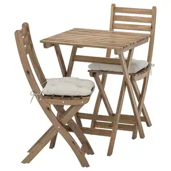 Askholmen table+2 chairs, outdoor, light brown stained/kuddarna grey